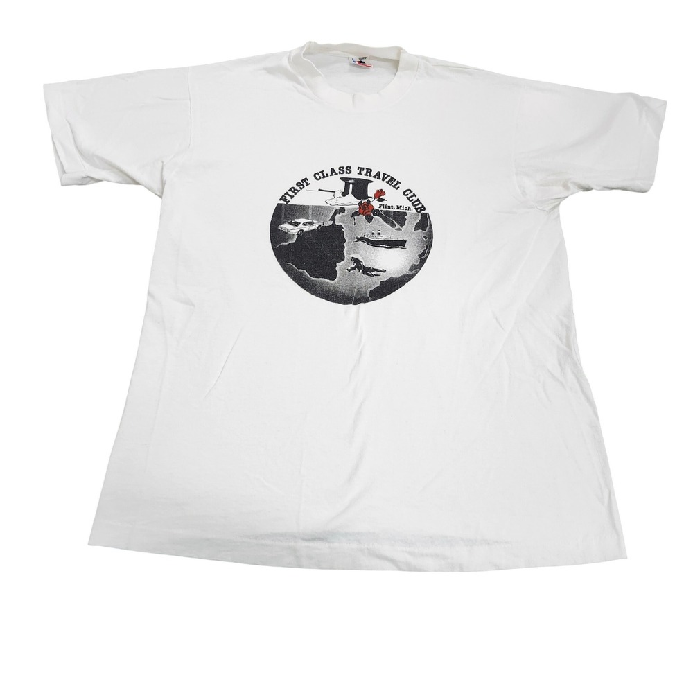 Vintage 90s First Class Travel Club Flint Michigan T Shirt L Made USA FOTL
